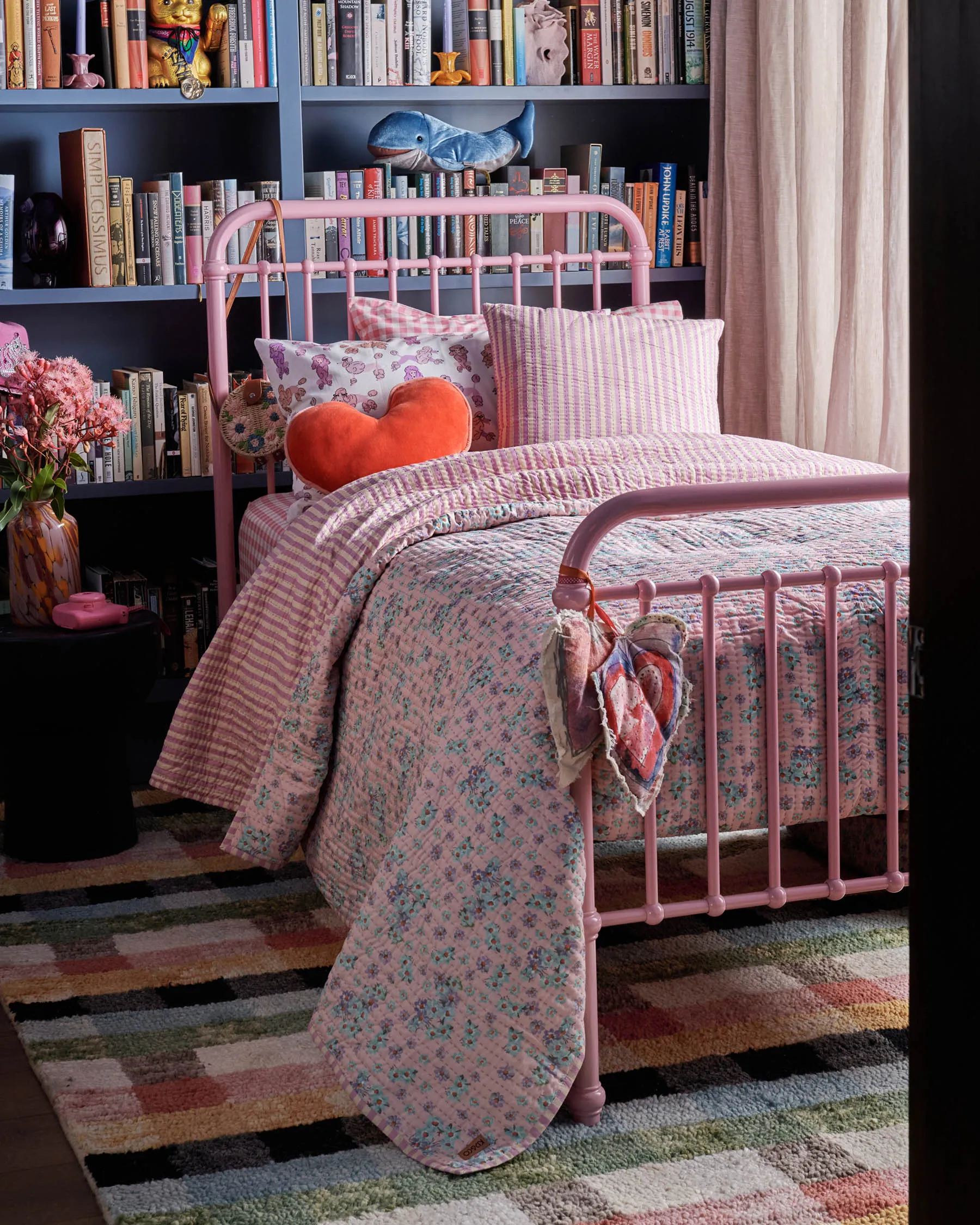 Little Blue Flower Kantha Bedspread