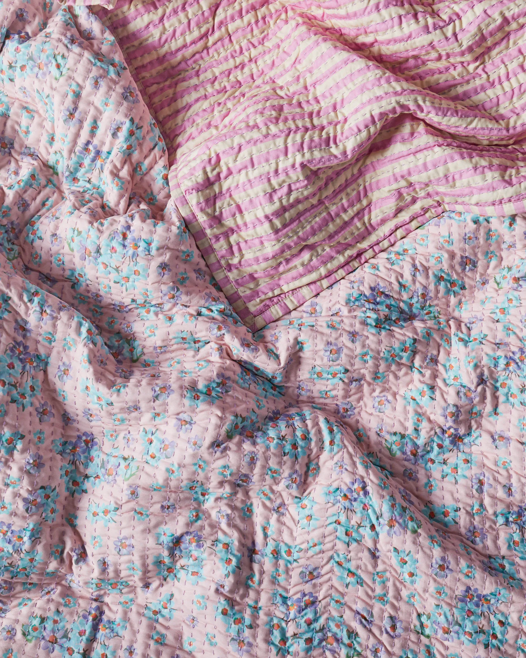 Little Blue Flower Kantha Bedspread