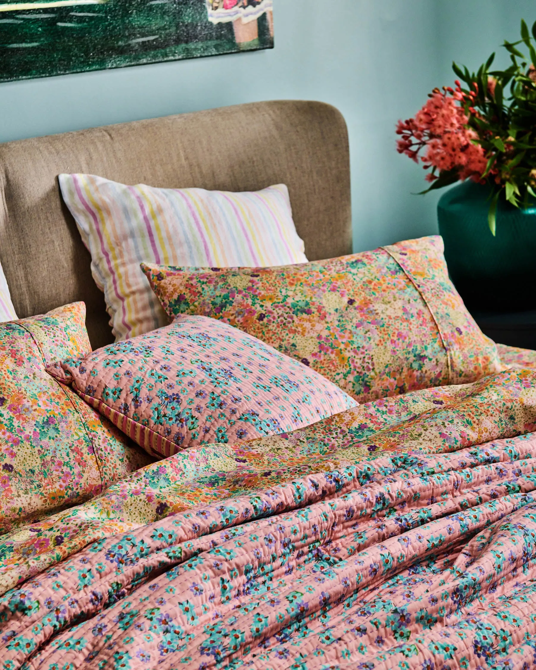 Little Blue Flower Kantha Bedspread
