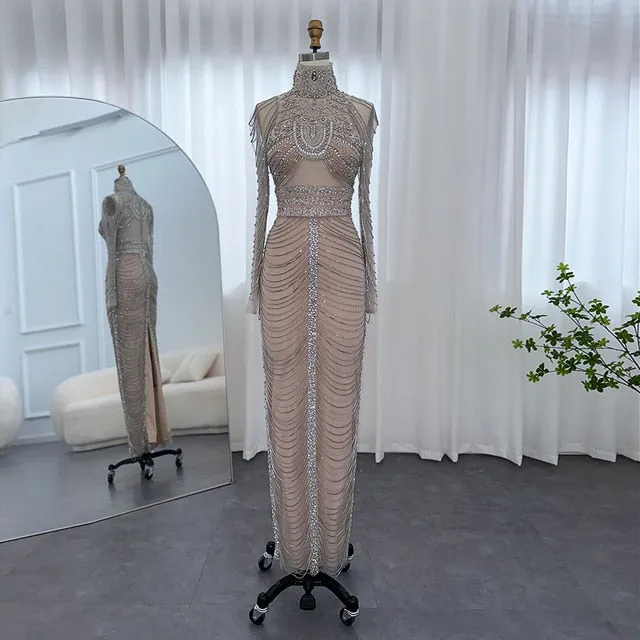 Luxury Crystal Tassel Long Sleeve Evening Dress RM152
