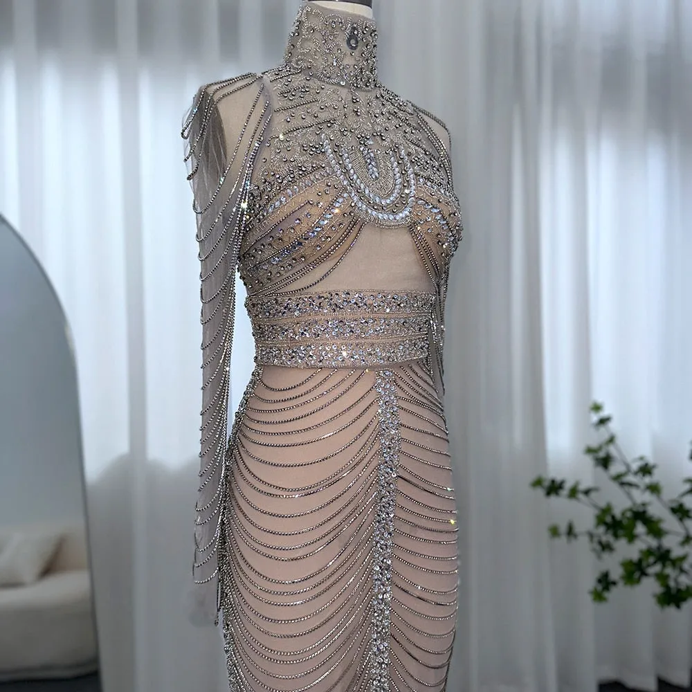 Luxury Crystal Tassel Long Sleeve Evening Dress RM152