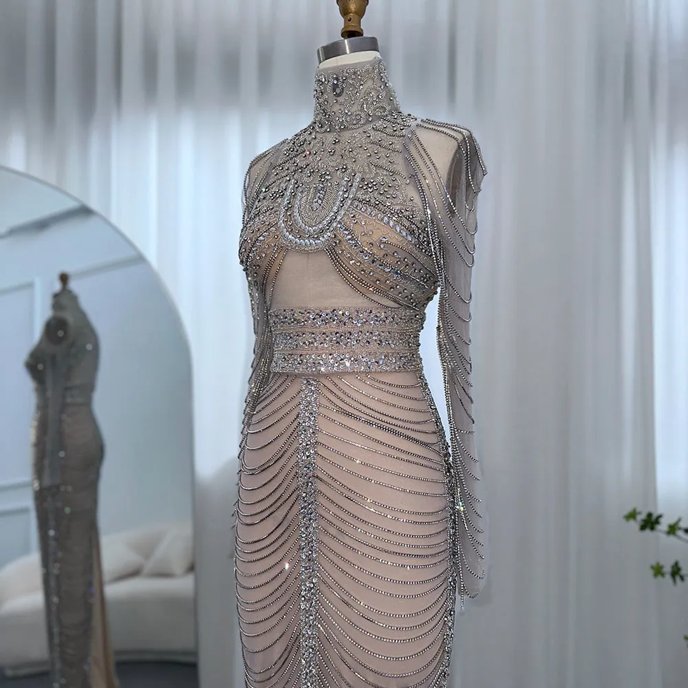 Luxury Crystal Tassel Long Sleeve Evening Dress RM152