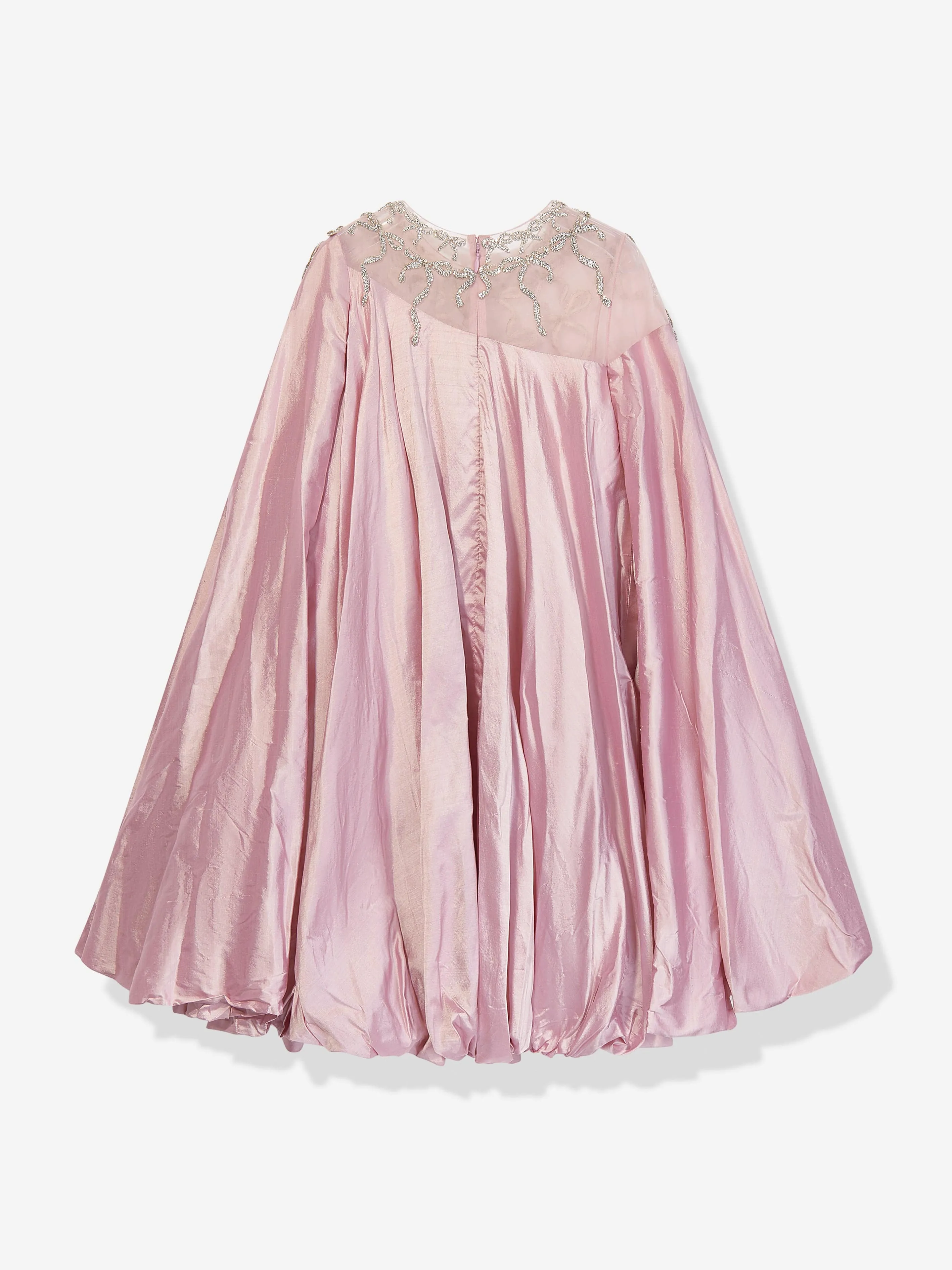 Maison Ava Girls Long Sleeve Maxine Silk Puffball Dress in Pink