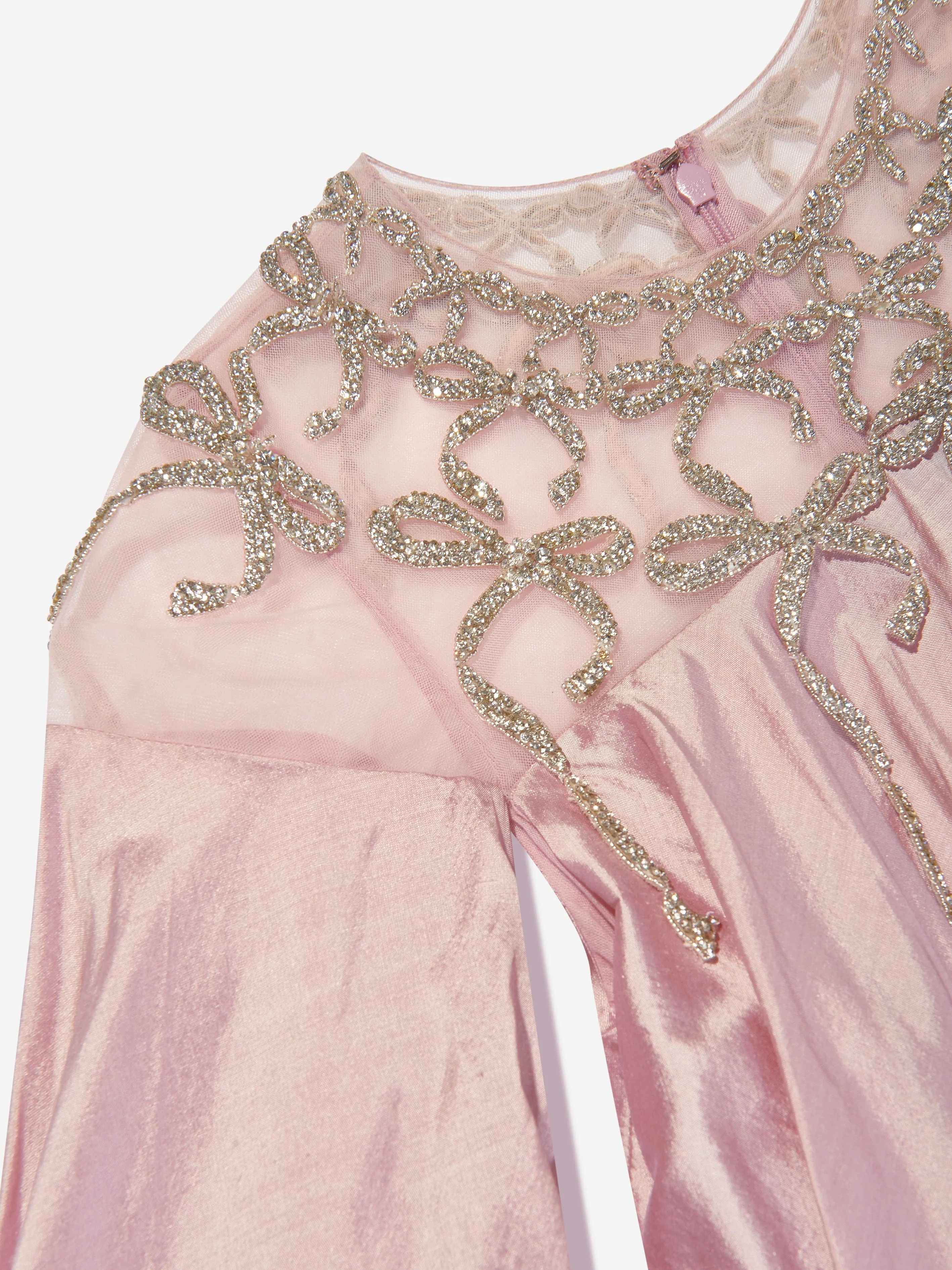 Maison Ava Girls Long Sleeve Maxine Silk Puffball Dress in Pink