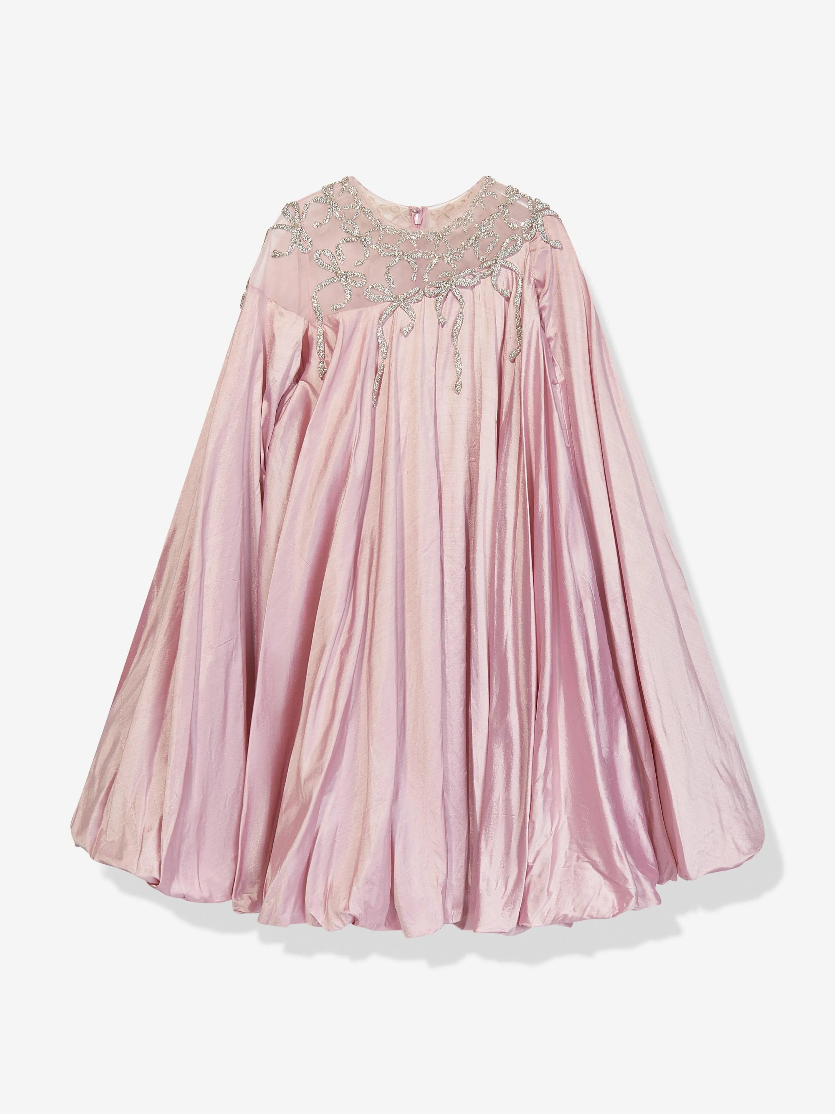 Maison Ava Girls Long Sleeve Maxine Silk Puffball Dress in Pink