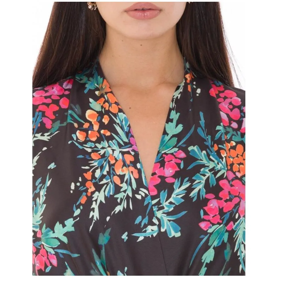 Marciano Women's Floral Long Sleeve V Neck Wrap Evening Top Black Size XS