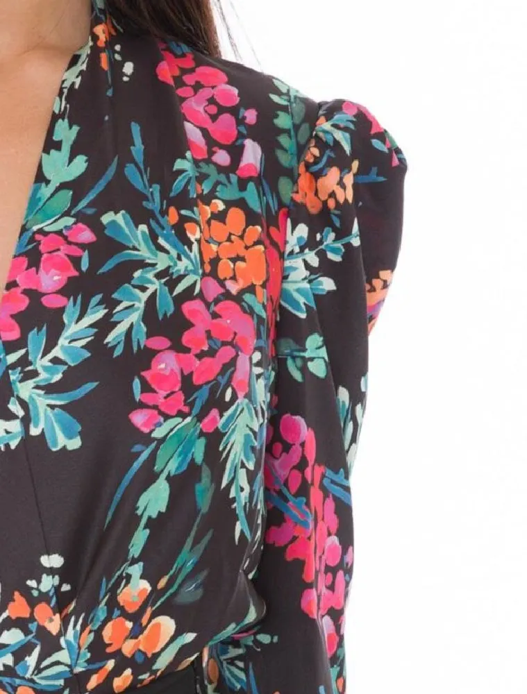 Marciano Women's Floral Long Sleeve V Neck Wrap Evening Top Black Size XS
