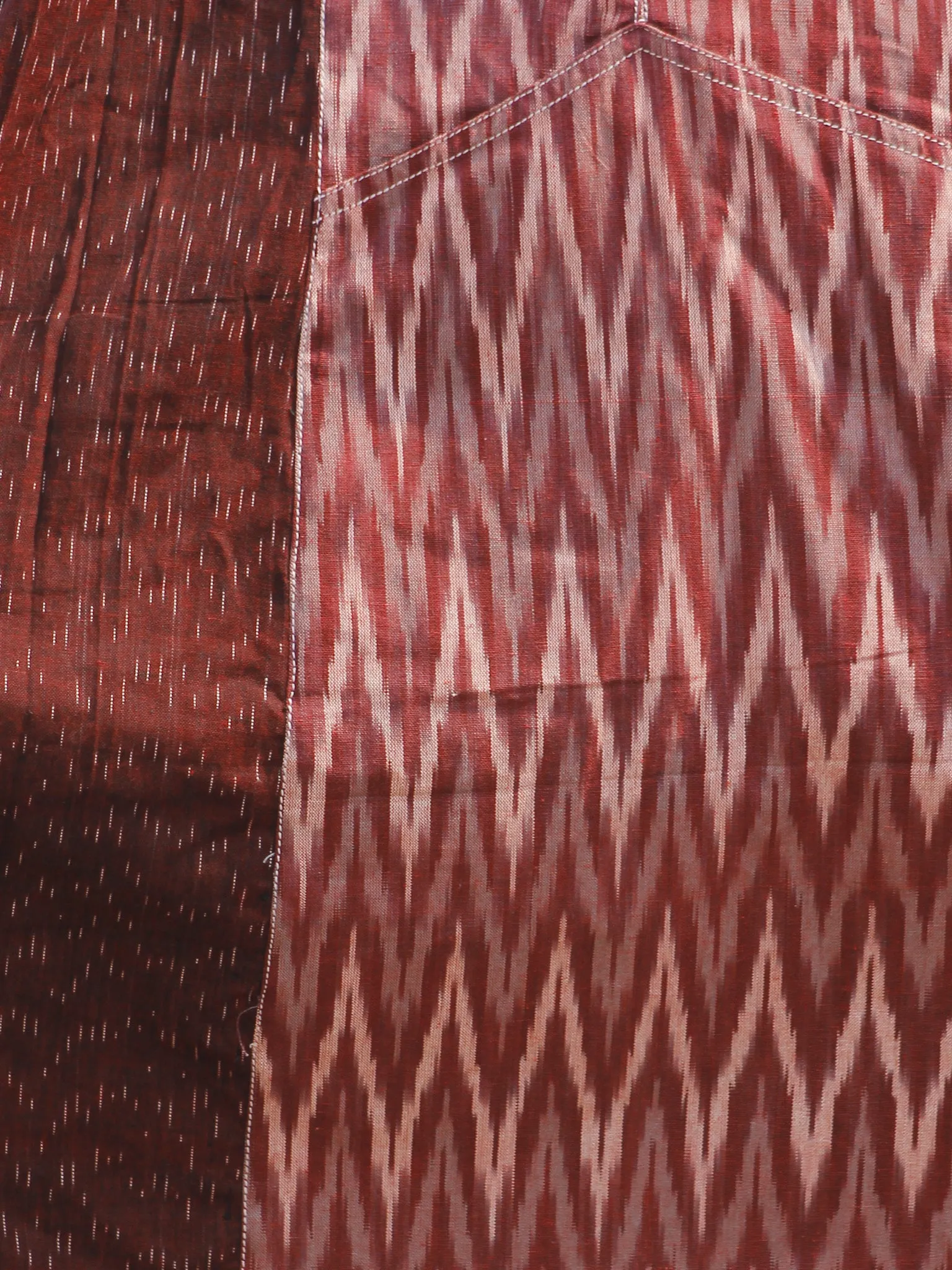Maroon Ivory Grey Handwoven Ikat Knife Pleated Sleeveless Dress With Front Pockets-  D82F859
