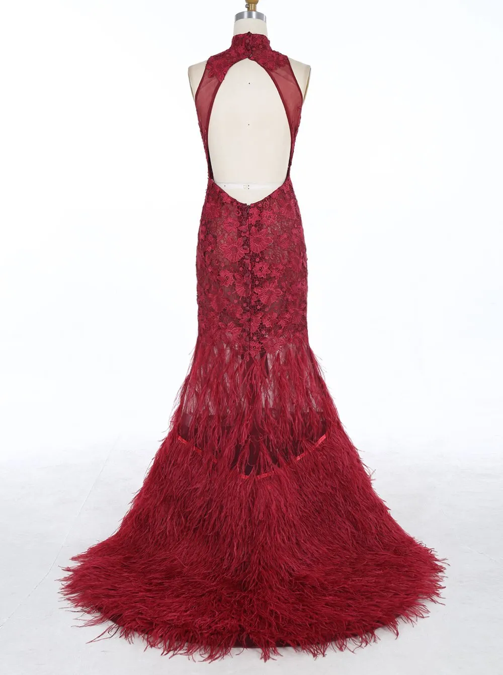 Mermaid Halter Sweep Train Tulle Lace Pageant Evening Dresses ASD26713