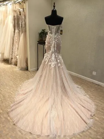 Mermaid Sweetheart Chapel Train Tulle Appliqued Long Evening Dresses ASD26931