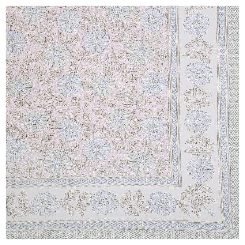 Neeraja Floral Diwan Set (Blue & Pink) - Eight Piece Set