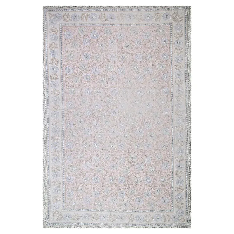 Neeraja Floral Diwan Set (Blue & Pink) - Eight Piece Set