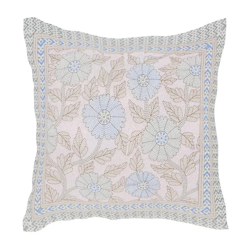 Neeraja Floral Diwan Set (Blue & Pink) - Eight Piece Set