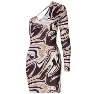 One shoulder irregular ripple hollow out cut out mini dress