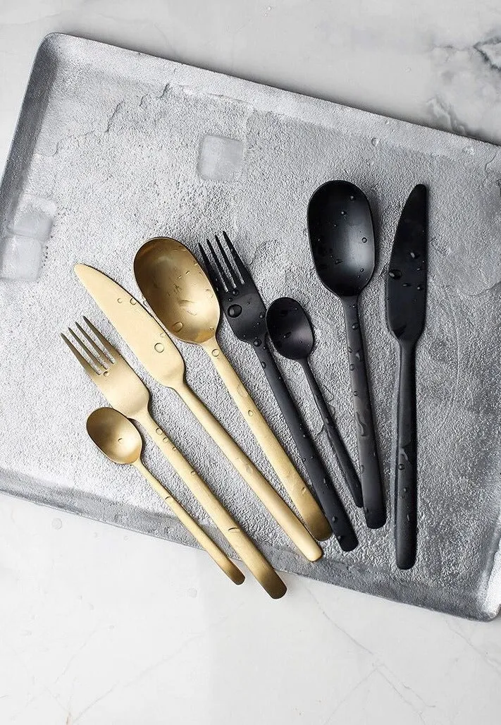 Onyx Black & Gold Stainless Steel Flatware Set