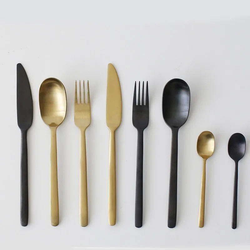 Onyx Black & Gold Stainless Steel Flatware Set