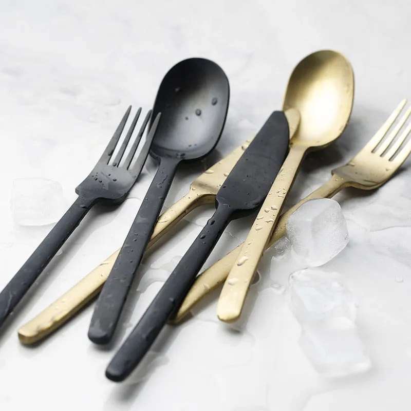 Onyx Black & Gold Stainless Steel Flatware Set