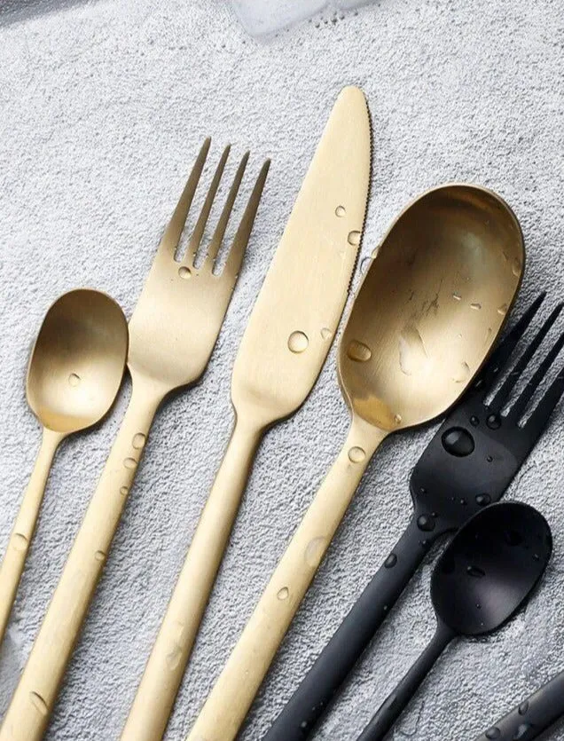 Onyx Black & Gold Stainless Steel Flatware Set