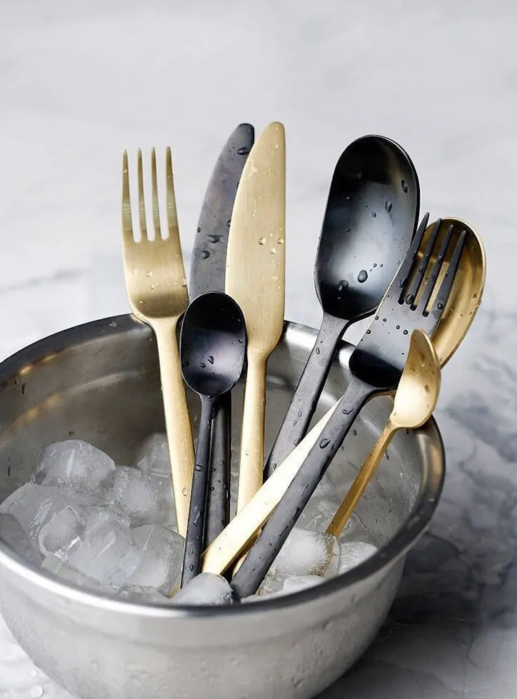 Onyx Black & Gold Stainless Steel Flatware Set