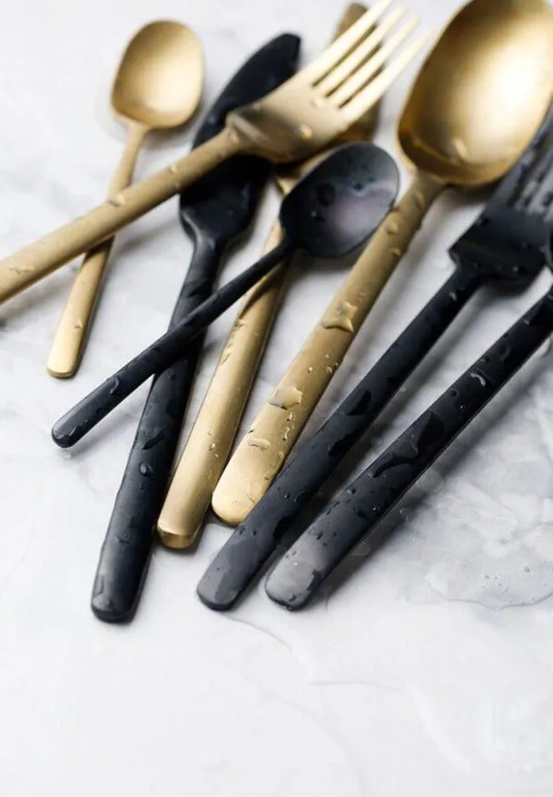 Onyx Black & Gold Stainless Steel Flatware Set