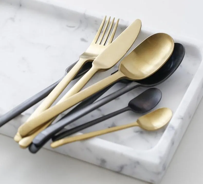 Onyx Black & Gold Stainless Steel Flatware Set
