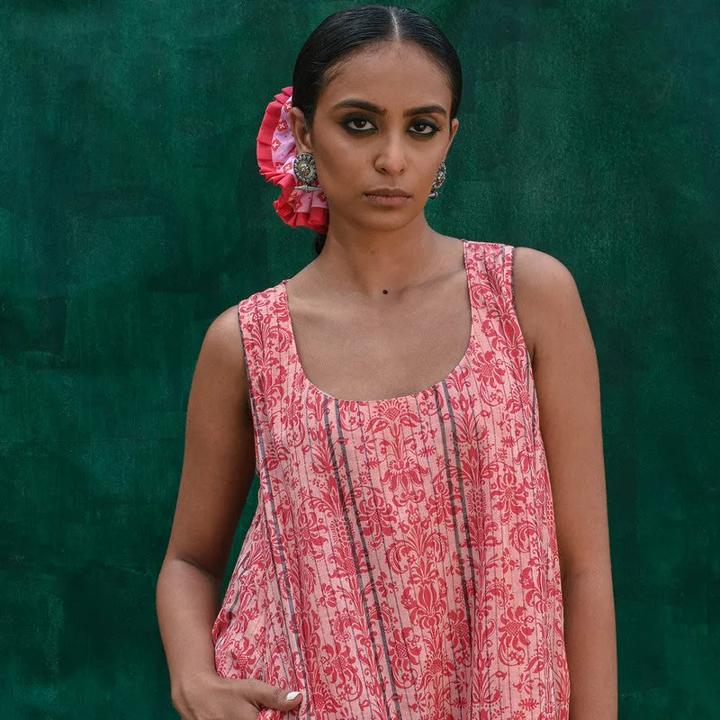 Organic Cotton A-Line Dress | Pink | Printed