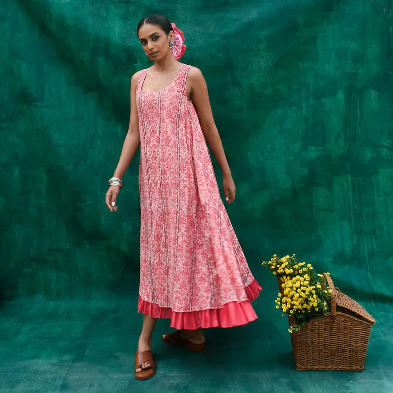 Organic Cotton A-Line Dress | Pink | Printed