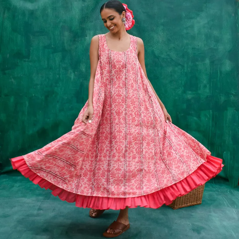 Organic Cotton A-Line Dress | Pink | Printed