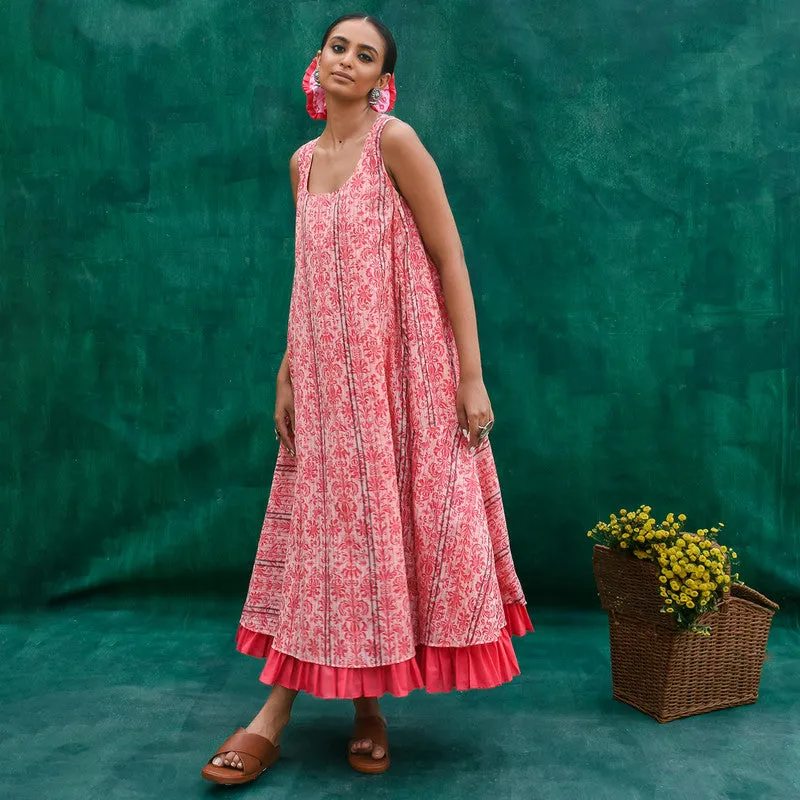 Organic Cotton A-Line Dress | Pink | Printed