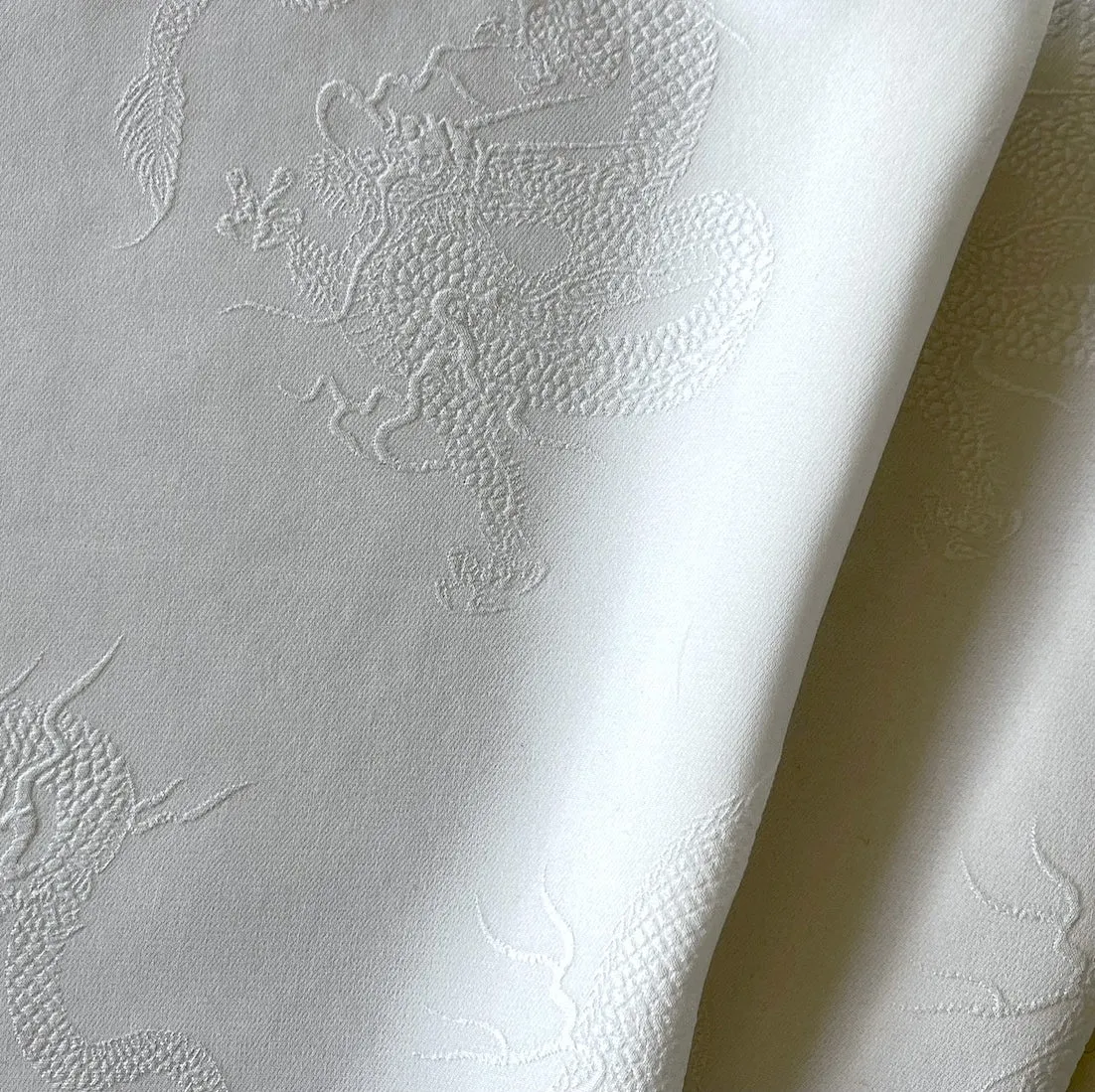 Oriental Dragons Powder White Silk Jacquard