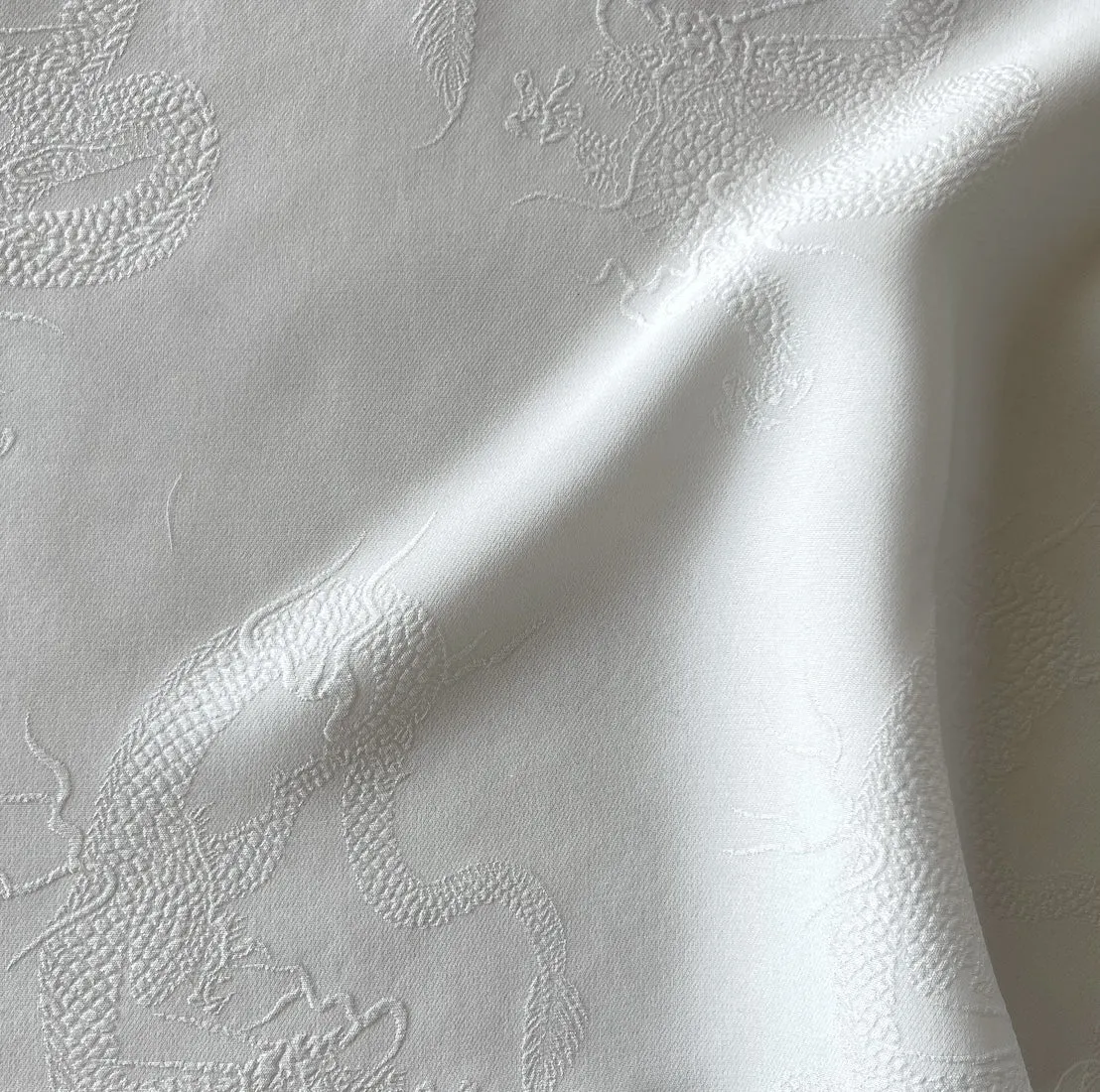 Oriental Dragons Powder White Silk Jacquard