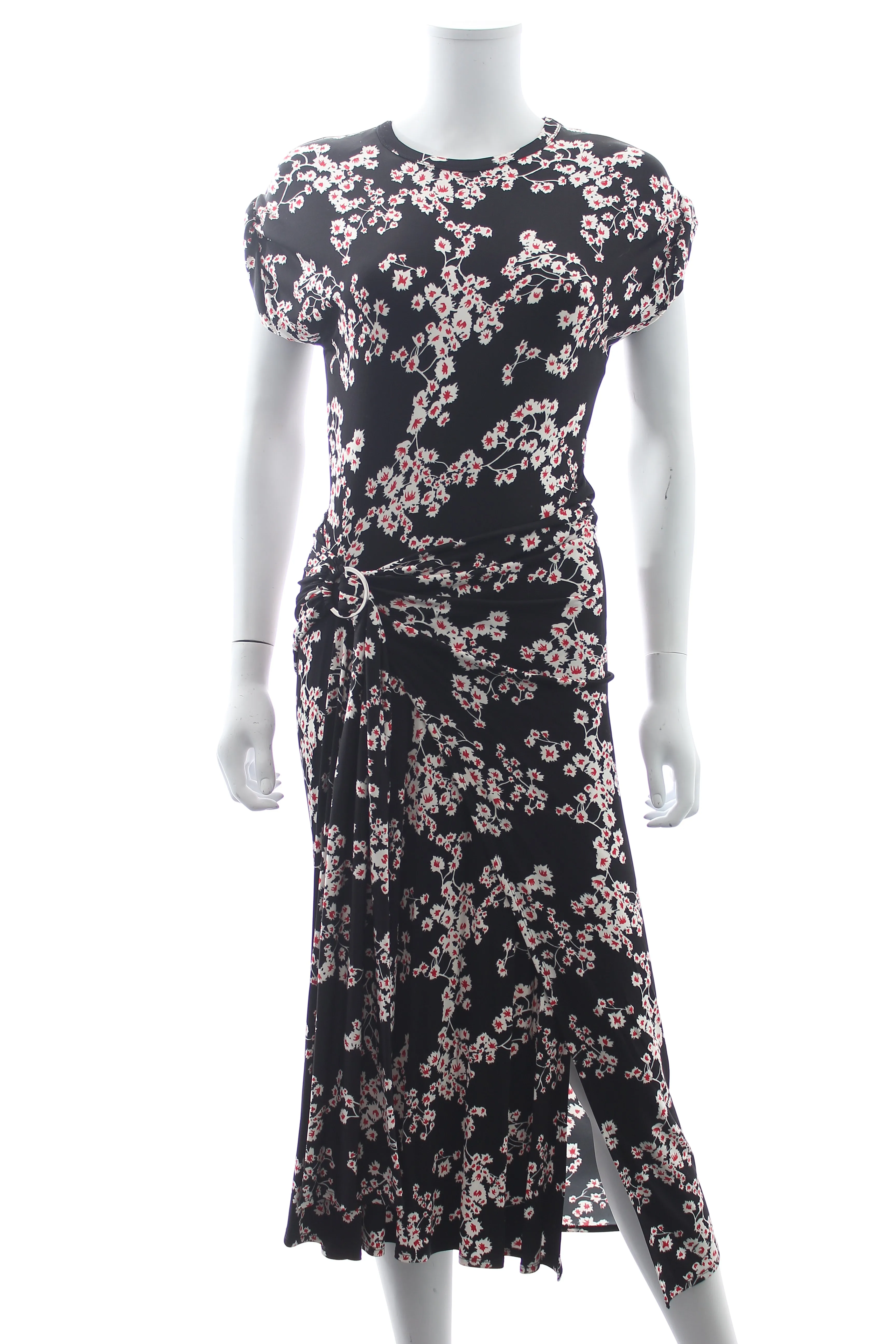 Paco Rabanne Floral Printed Draped Jersey Midi Dress