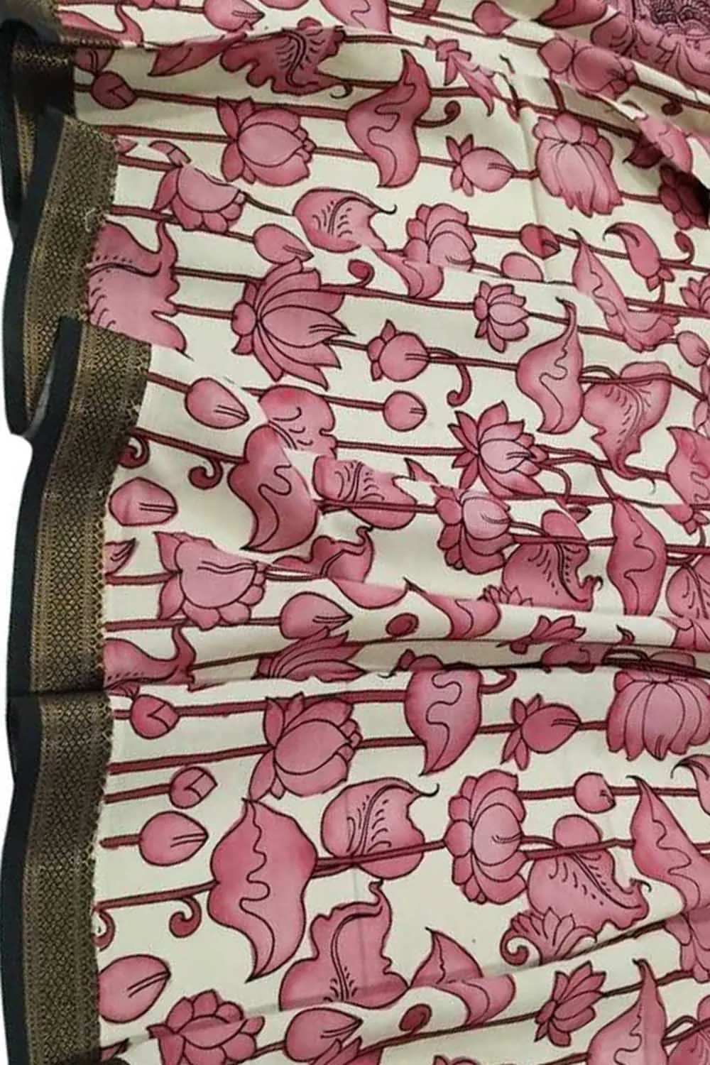Pastel Pink Kalamkari Hand Painted Cotton Dupatta