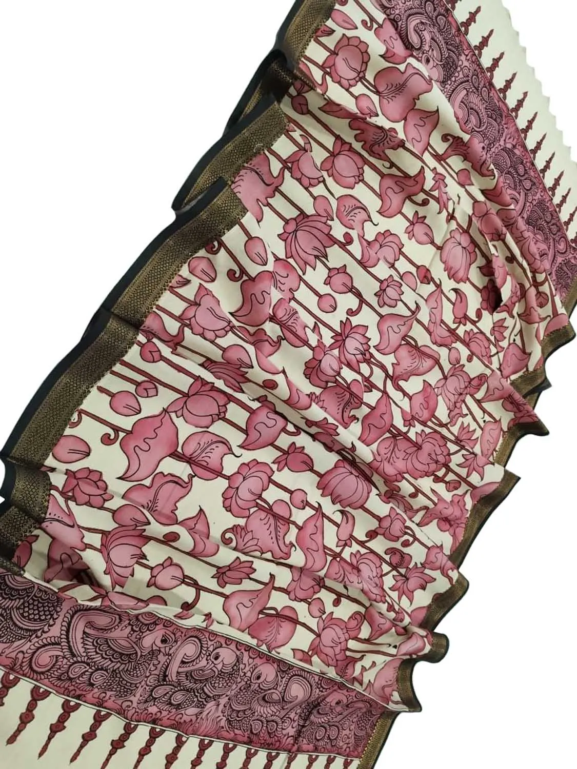 Pastel Pink Kalamkari Hand Painted Cotton Dupatta