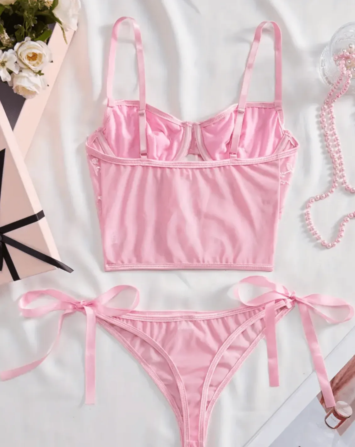 Pink Bustier Floral Lingerie Set