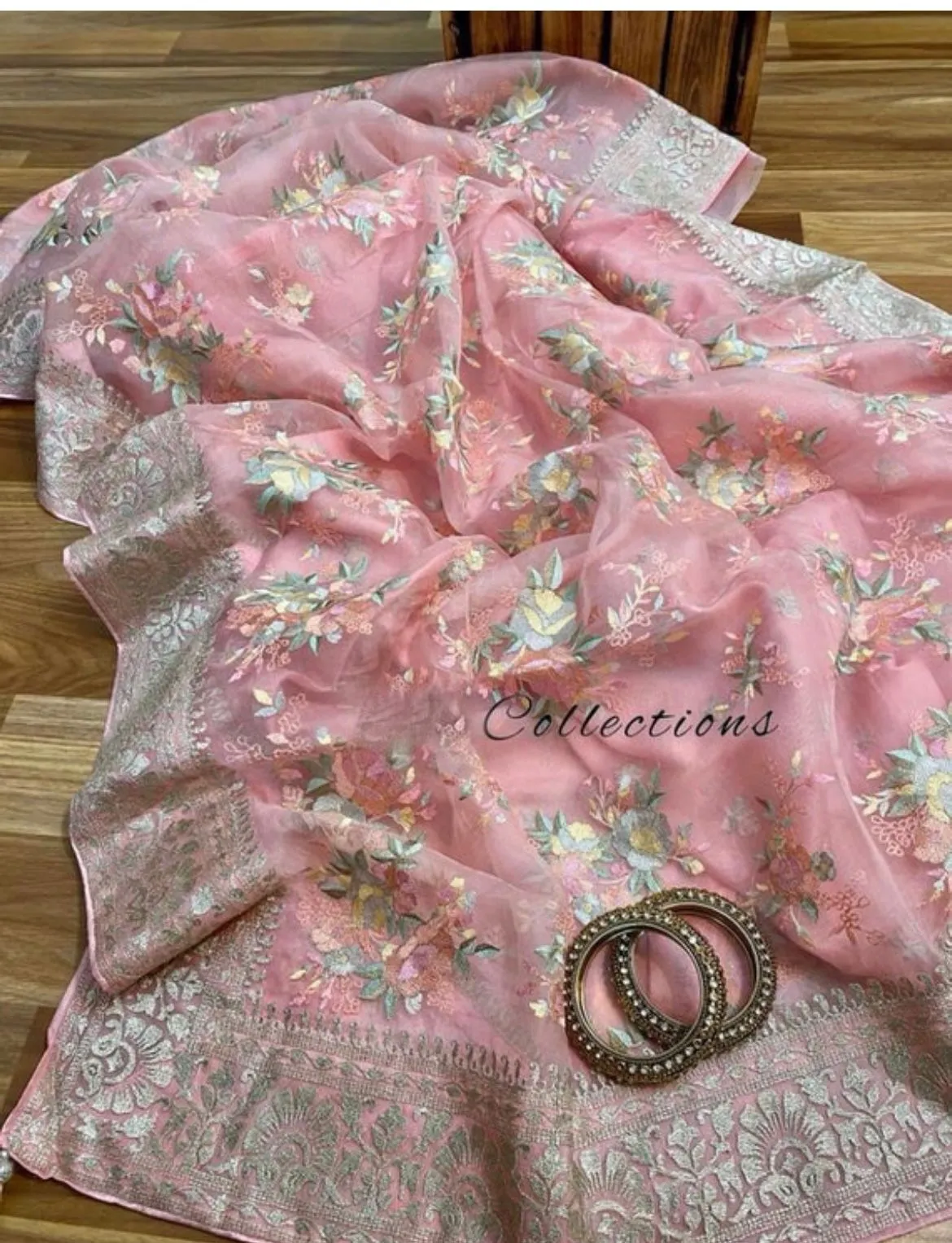 Pink floral organza sares