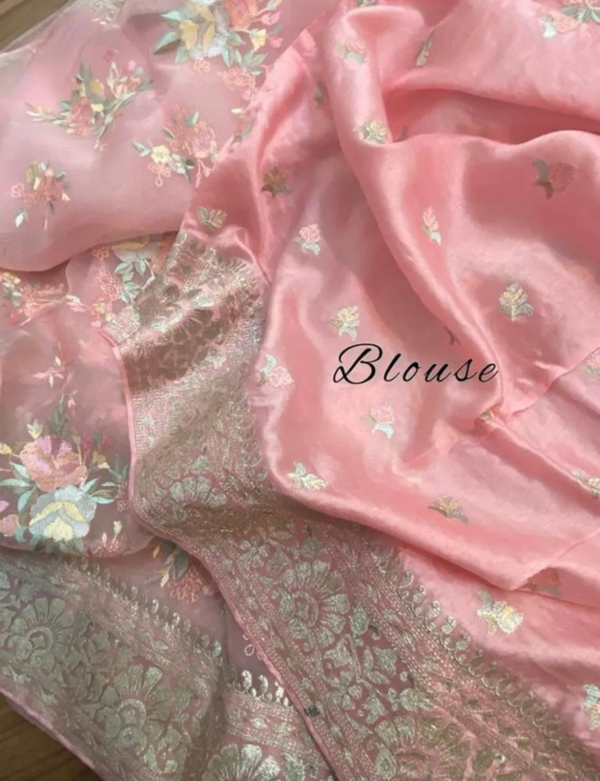 Pink floral organza sares