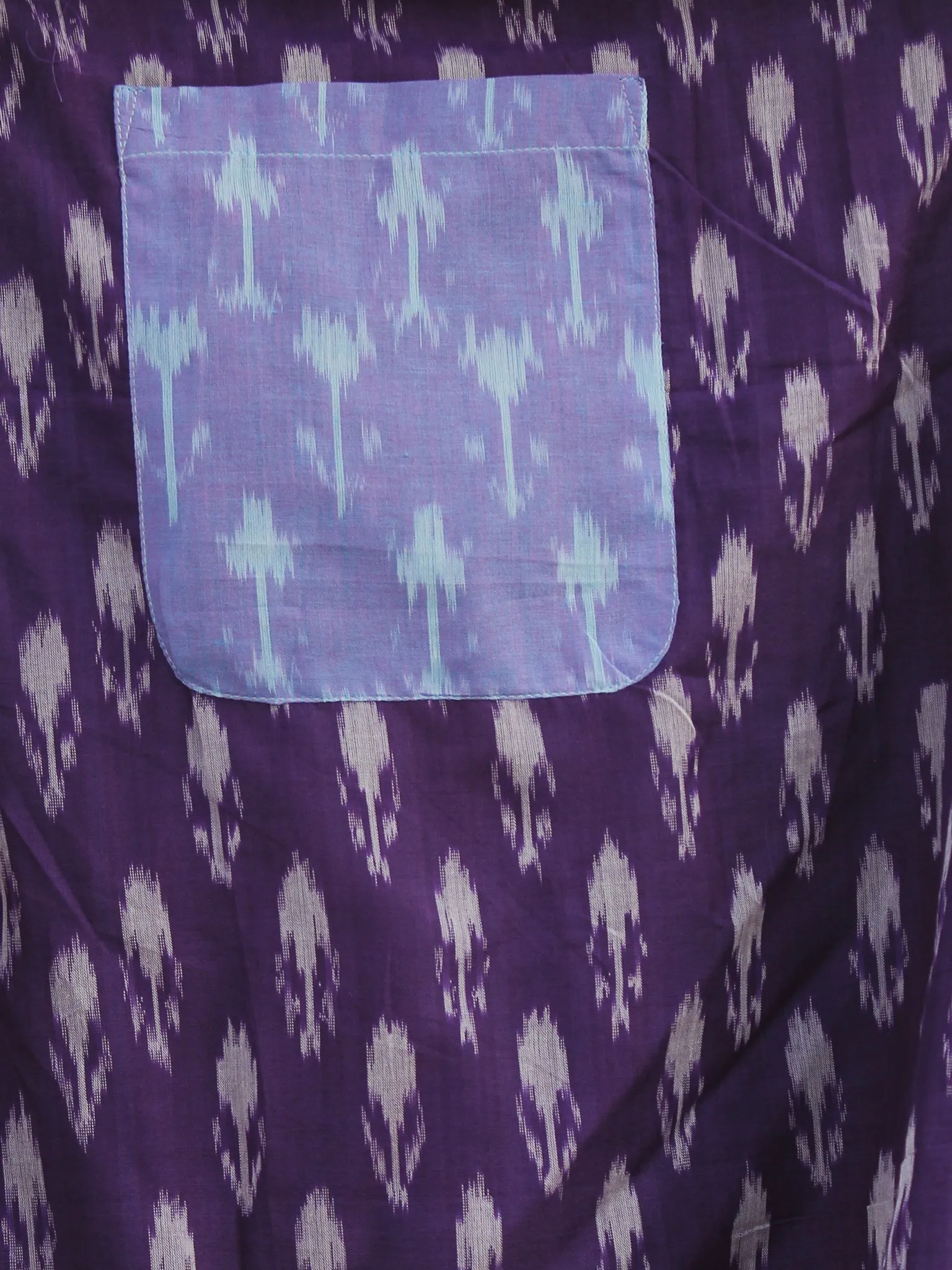 Purple Ivory Blue Hand Woven Mercerized Cotton Ikat Dress With Pockets - D173F1032
