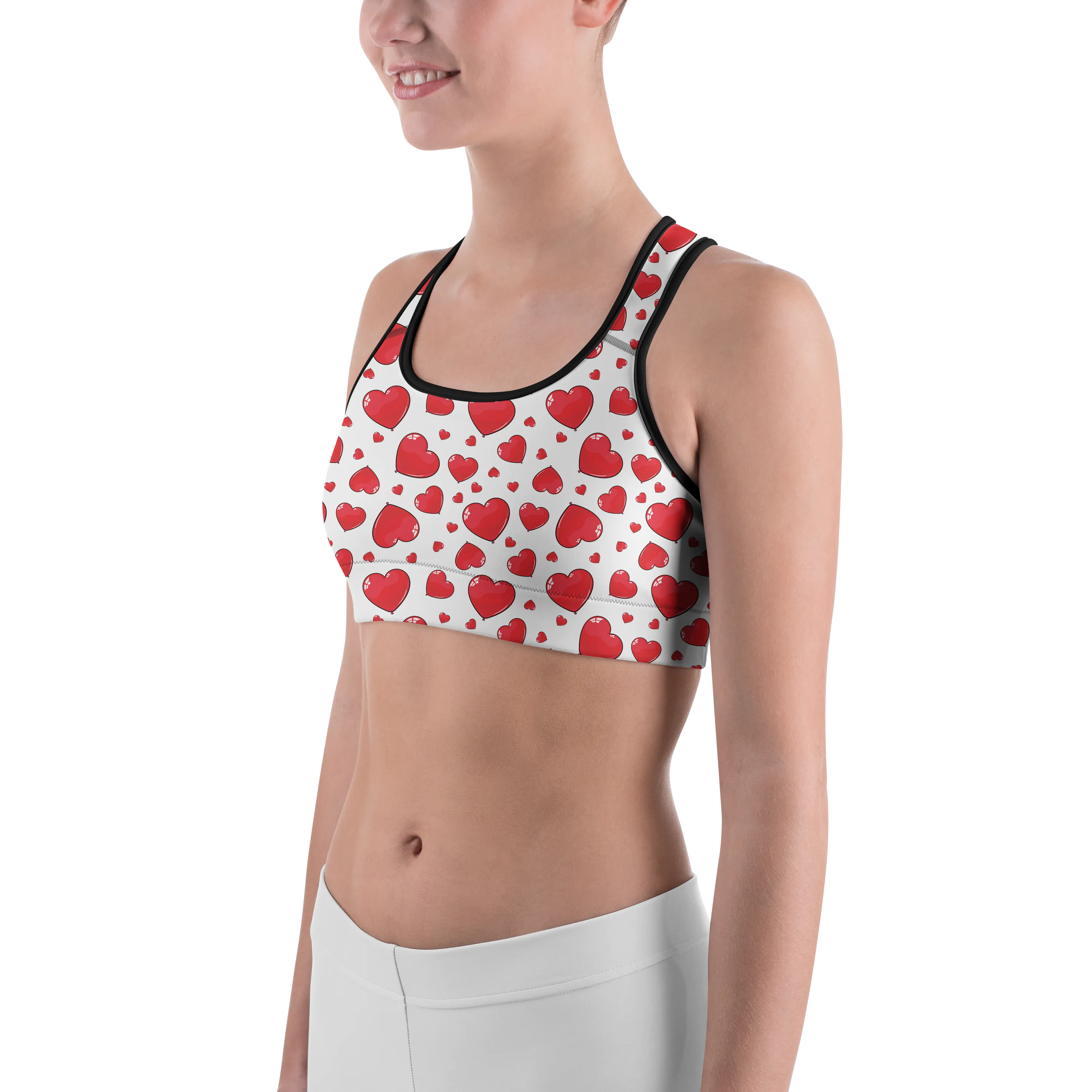 Red Heart Shaped Balloons Sports Bra