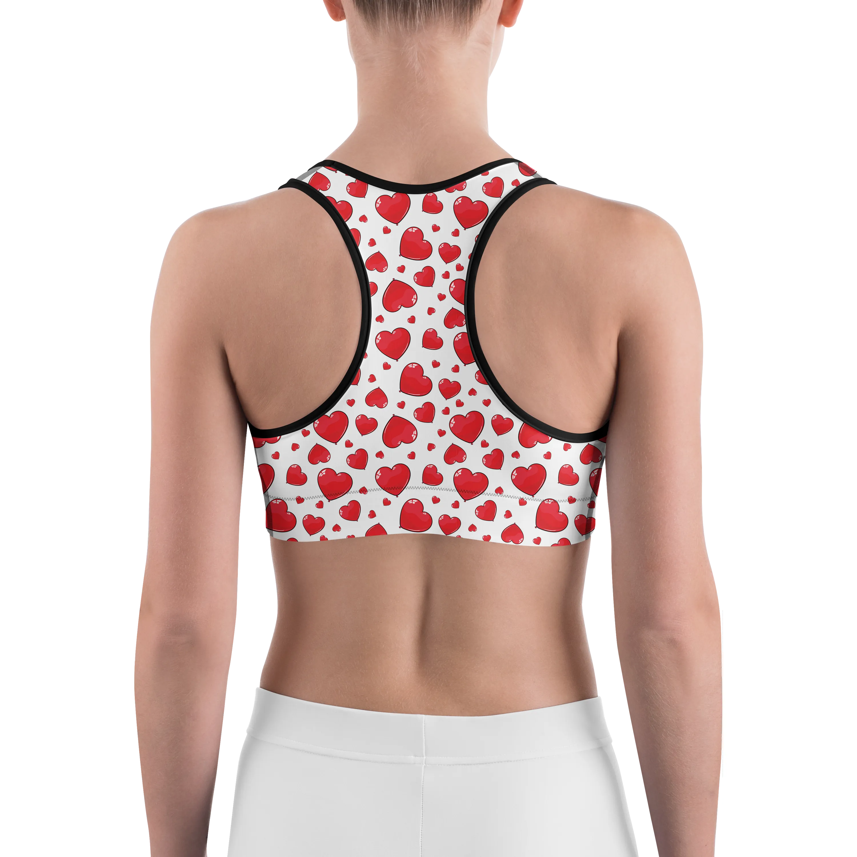 Red Heart Shaped Balloons Sports Bra