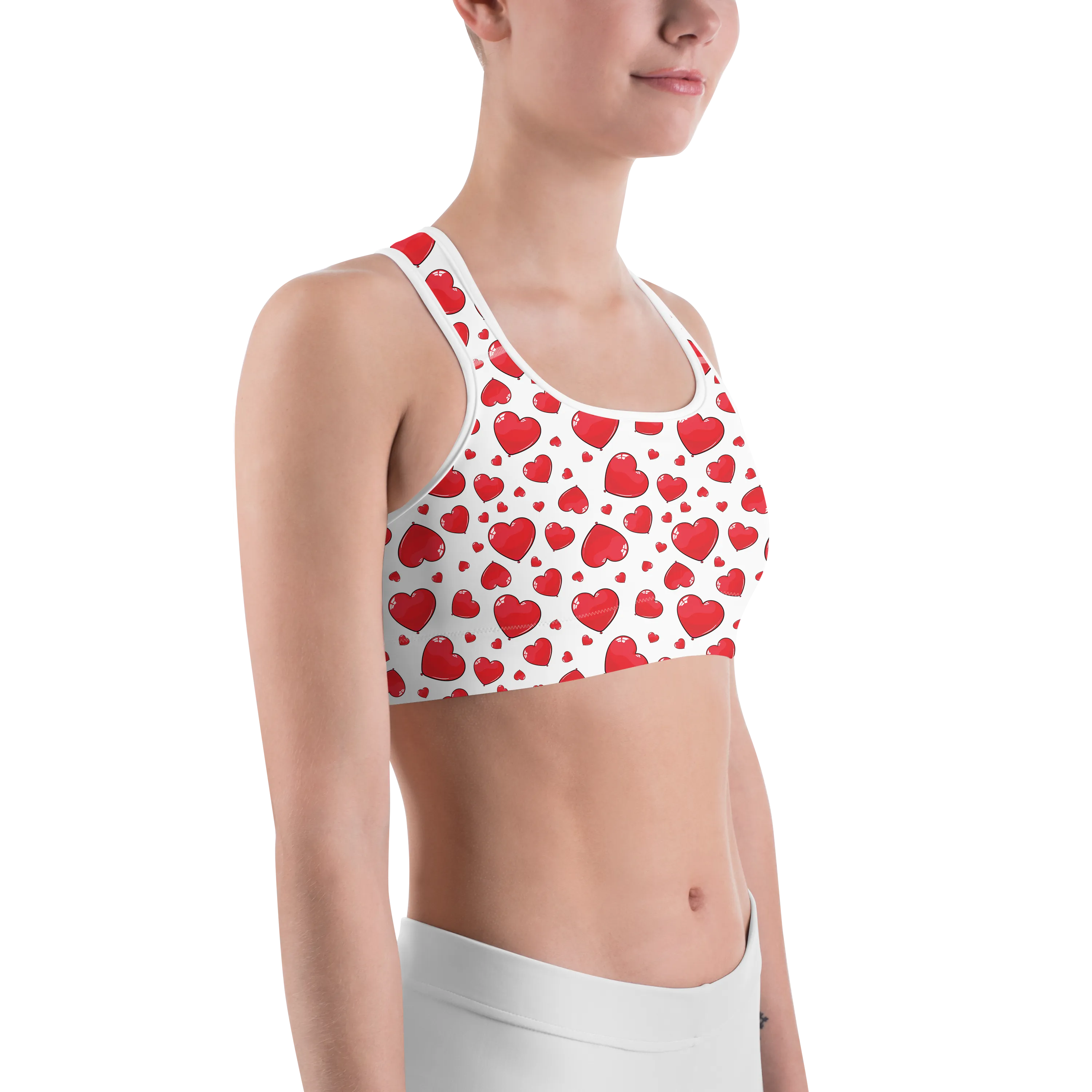 Red Heart Shaped Balloons Sports Bra