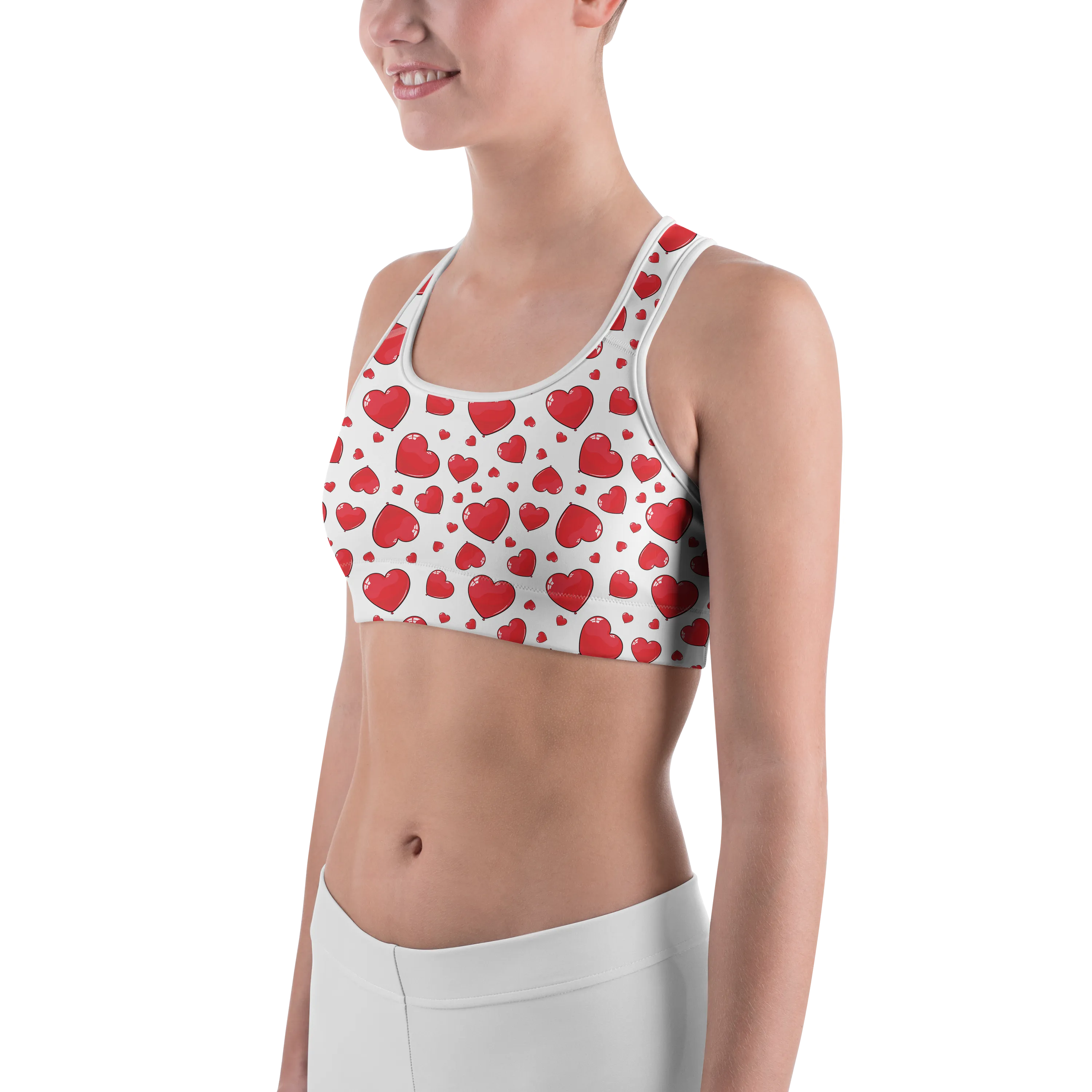 Red Heart Shaped Balloons Sports Bra