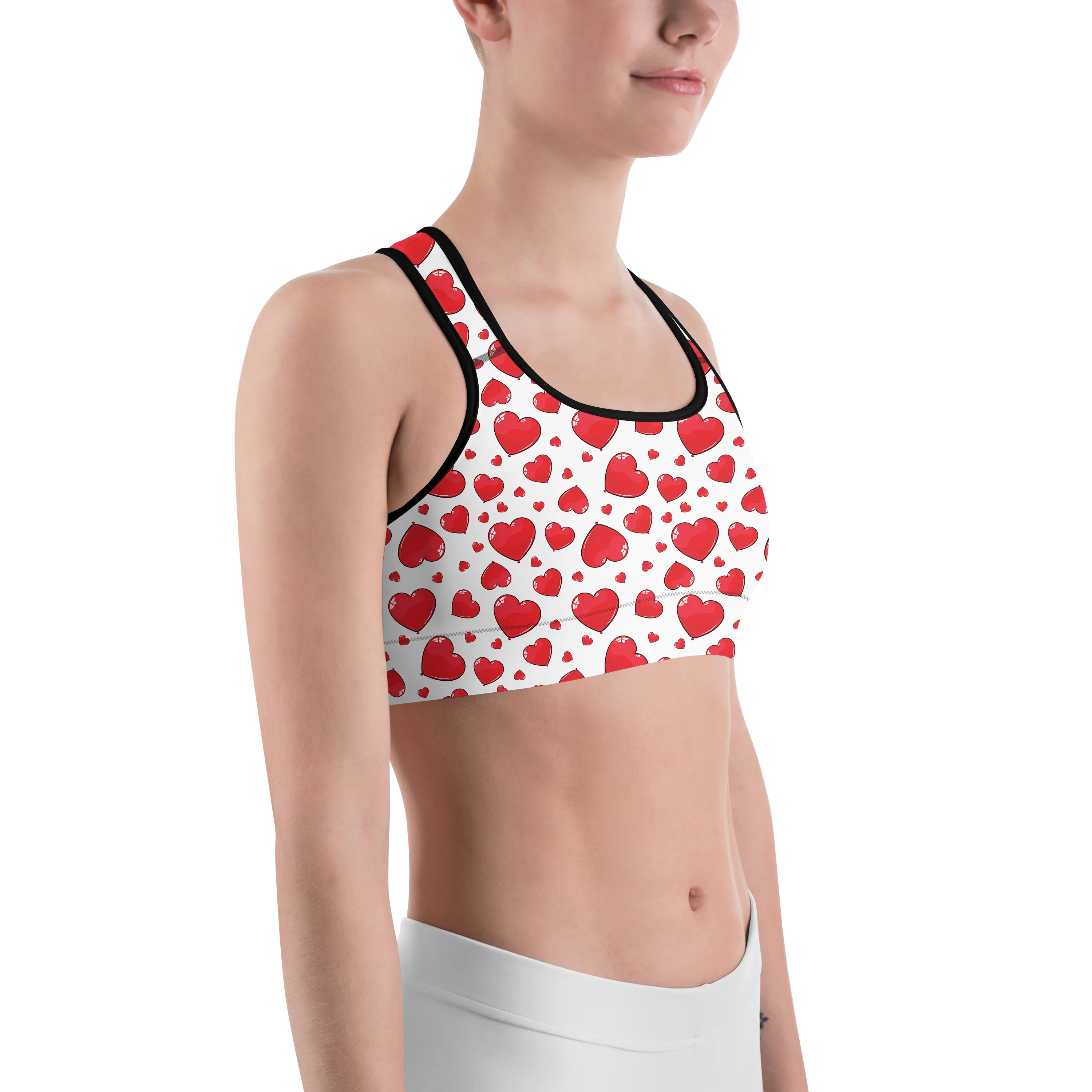 Red Heart Shaped Balloons Sports Bra