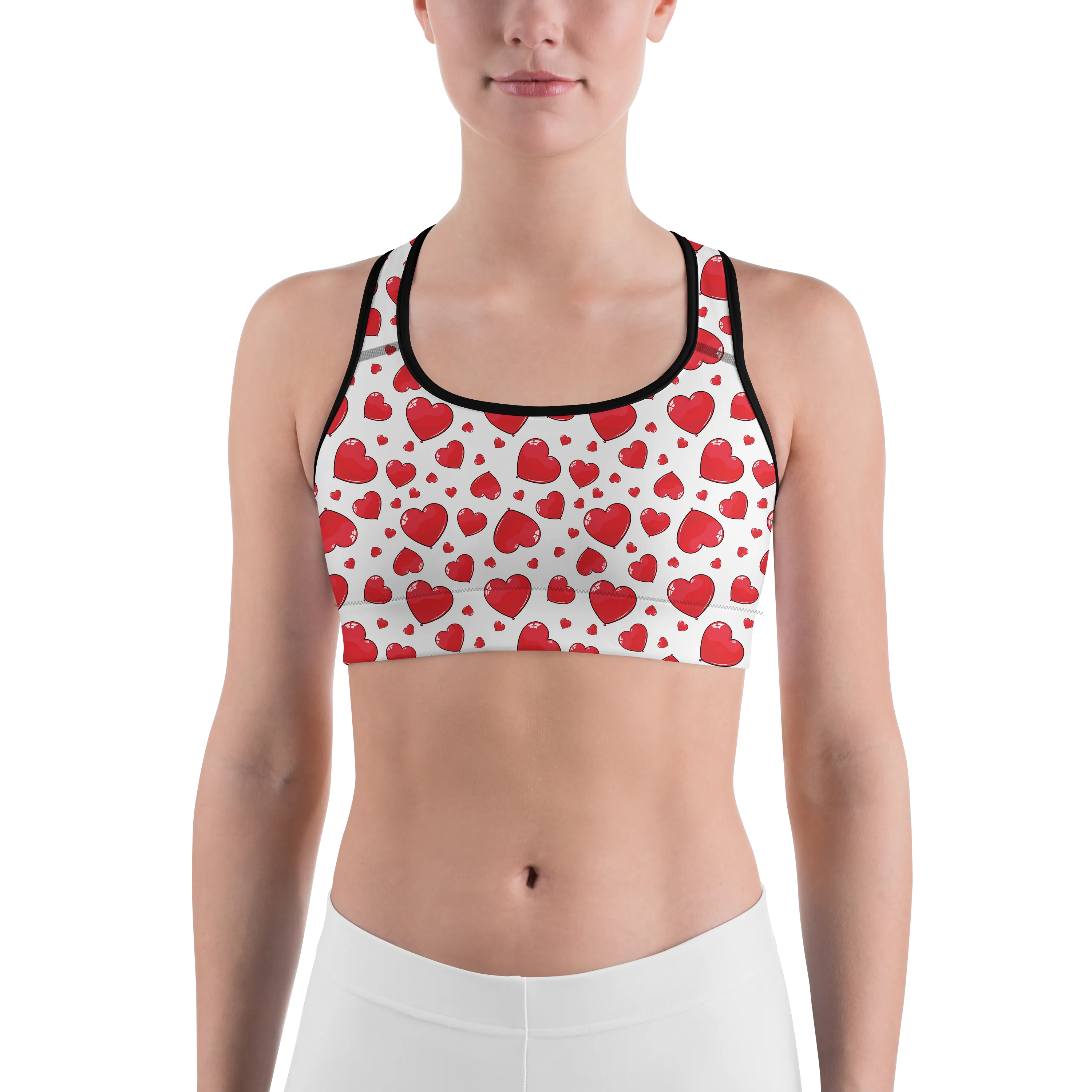 Red Heart Shaped Balloons Sports Bra