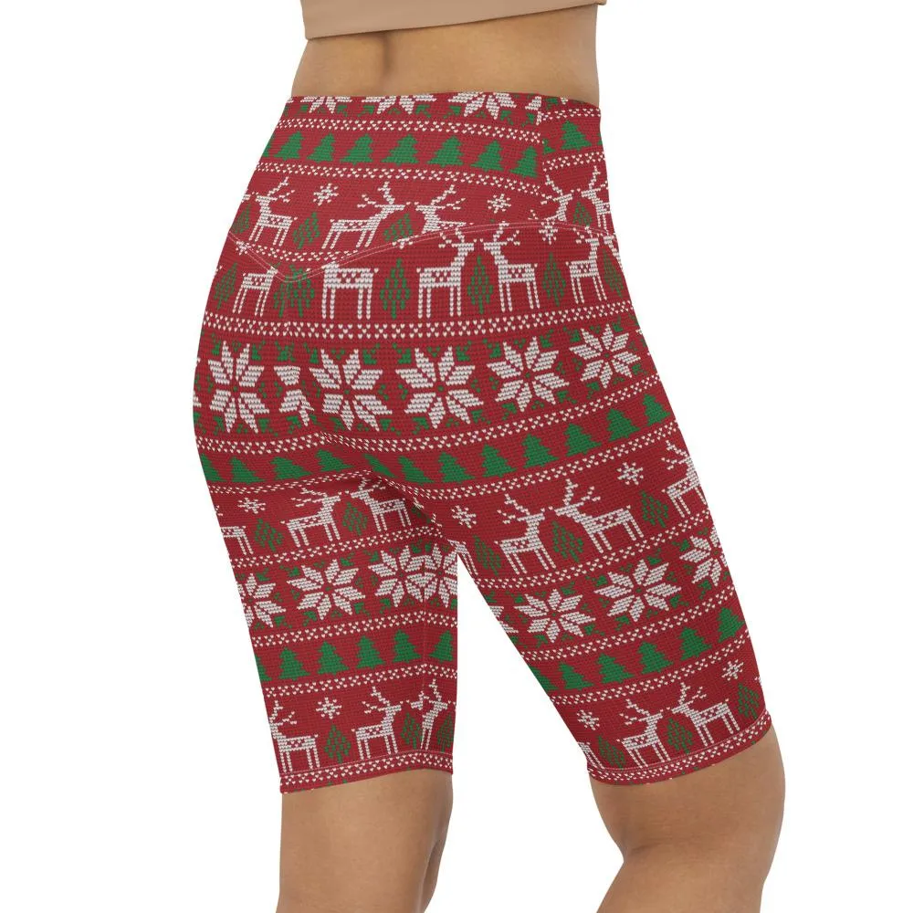 Red Ugly Christmas Bike Shorts