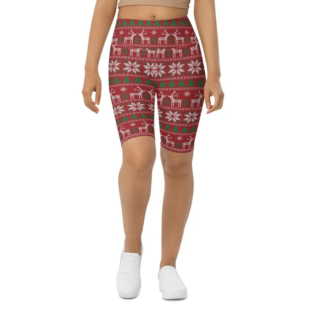 Red Ugly Christmas Bike Shorts