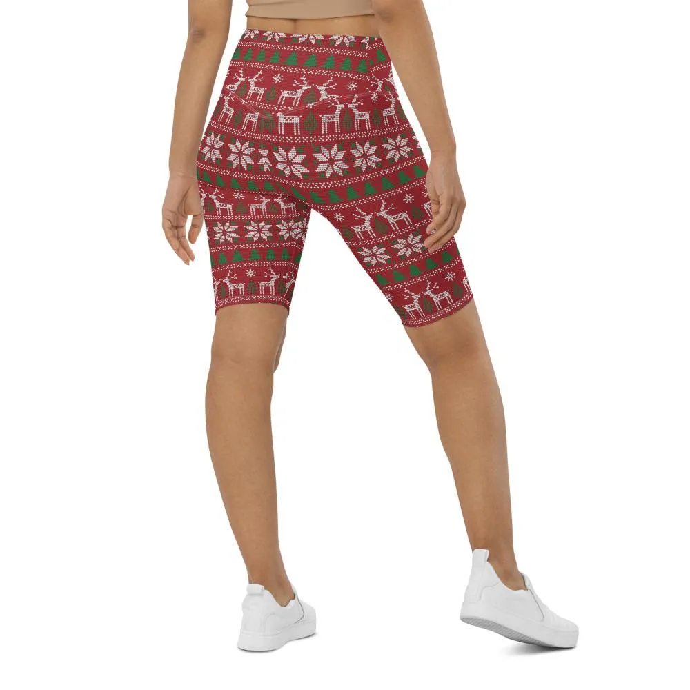 Red Ugly Christmas Bike Shorts