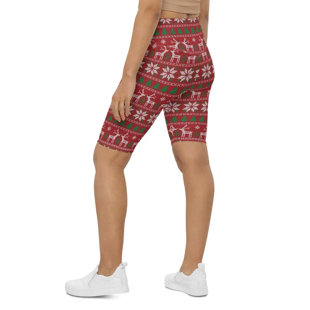Red Ugly Christmas Bike Shorts
