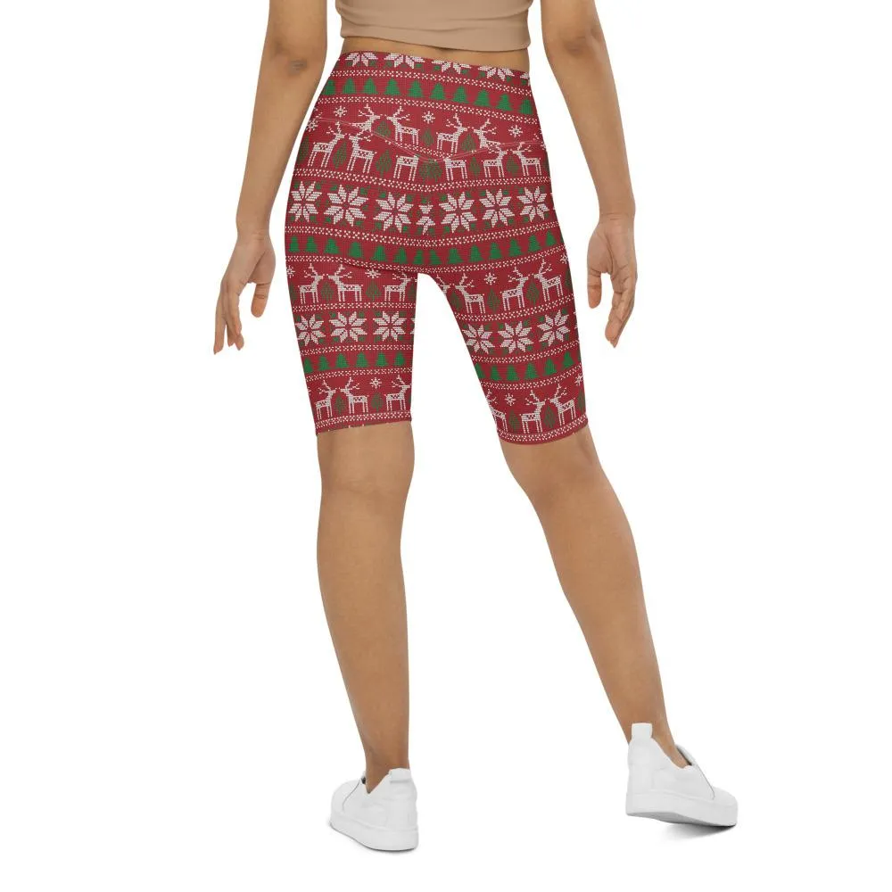 Red Ugly Christmas Bike Shorts