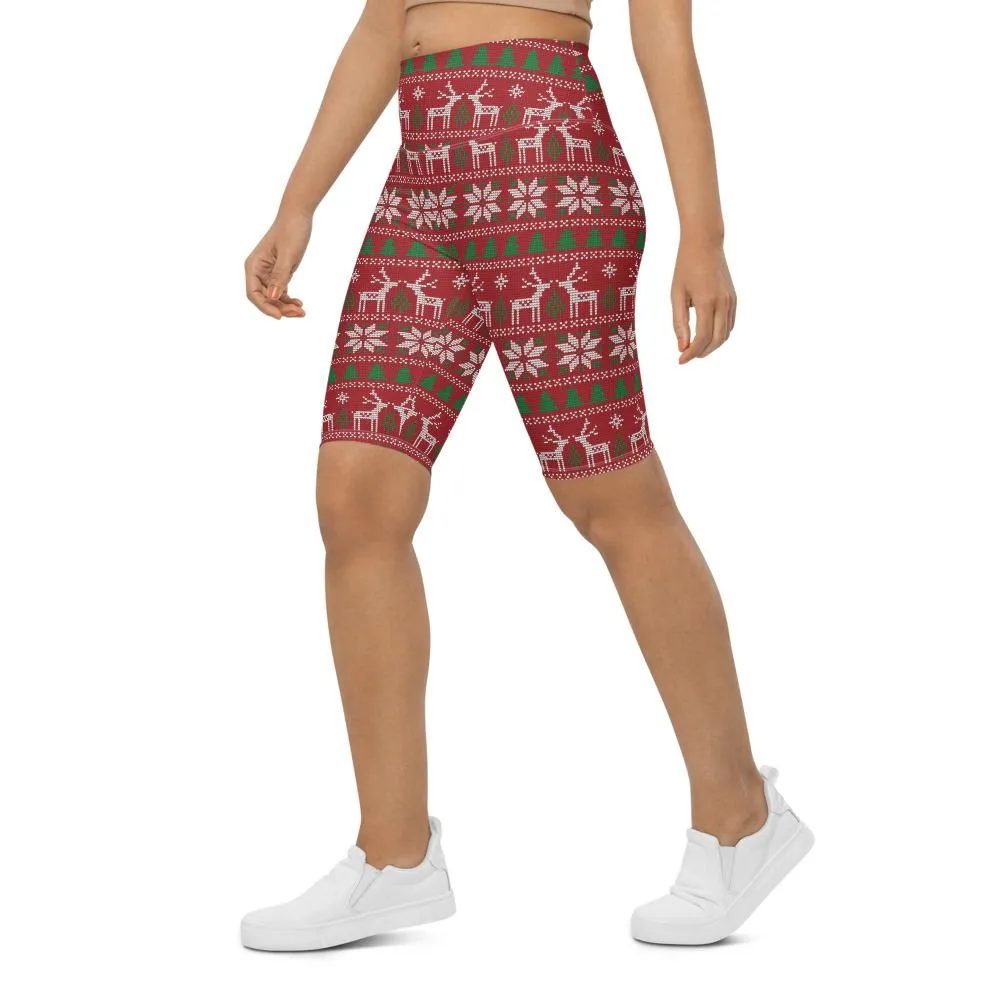 Red Ugly Christmas Bike Shorts